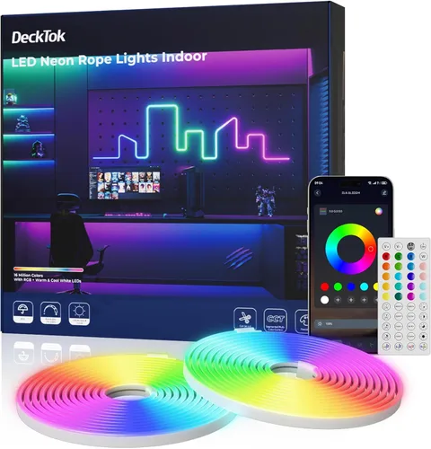 Vista 10 de DeckTok Luces de Cuerda LED de Neón - Control LED Flexible con App/Control Remoto Luces de Cuerda 16.4 Pies Múltiples Modos RGB IP65 Impermeable