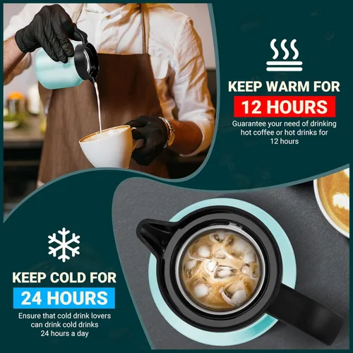 Vista 2 de Jarras térmicas de café de 27 onzas para mantener el calor/frío, jarra de café de acero inoxidable, jarra de agua aislada a prueba de polvo para Azul