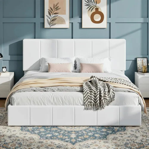 Vista 13 de SHA CERLIN Marco de cama tamaño queen, cama de plataforma tapizada en terciopelo holandés, cabecera ajustable con canales verticales acolchados