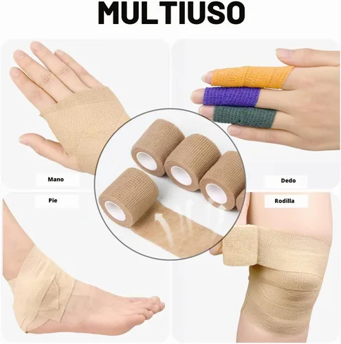 Vista 2 de OZER Paquete de 12 rollos de vendaje autoadhesivo de 2 pulgadas x 5 yardas, cinta elástica autoadhesiva para estiramiento atlético, deportes Colorido