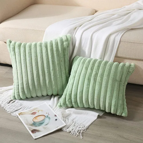 Vista 3 de Soleebee Juego de 2 fundas de cojín, terciopelo suave, acogedoras, pelo sintético de conejo, sofá, cama, silla, decorativa para el hogar, 16 x 16