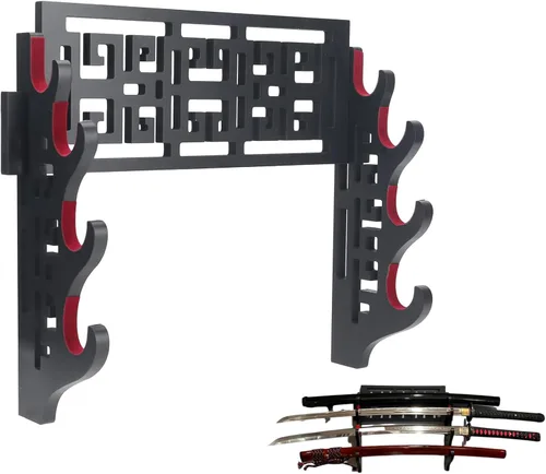 Vista 9 de Soporte de Katana con Montura de Pared - Soporte de Katana Acolchado de Terciopelo con Ícono de Dragón de 1 Nivel, Expositor de Espada Samurai