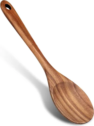 Vista 8 de Juego de 2 cucharas grandes de madera de 14 pulgadas, cucharas de madera maciza no tóxicas, utensilios de cocina, cuchara ranurada, cucharas