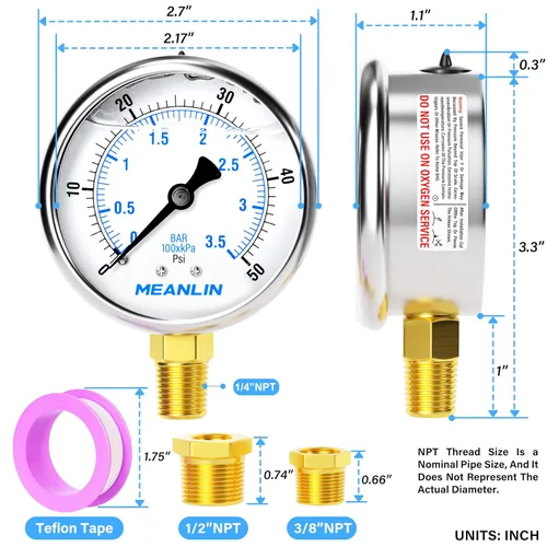 Vista 160 de MEANLIN MEASURE - Vacuómetro de presión de vacío de acero inoxidable, esfera con cara de 2.5 pulgadas, NPT de 1/8 de pulgada, montaje trasero