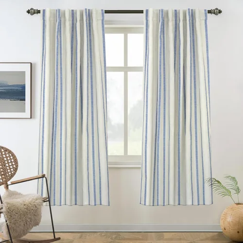 Vista 11 de DriftAway Cortinas opacas de mezcla de lino de 84 pulgadas de largo para dormitorio, cortinas de lino con estampado de rayas verticales
