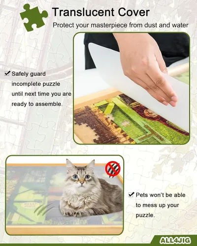 Vista 7 de ALL4JIG Tablero de rompecabezas giratorio de 1000 piezas con cajones de 20.94 x 28.74 pulgadas, mesa de rompecabezas portátil de madera