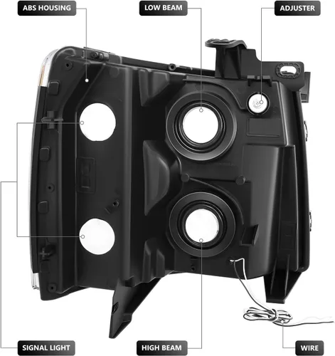 Vista 4 de DNA MOTORING HL-HPL-CSIL07-G2-BK-CL1 - Faro delantero de proyector DRL de doble LED compatible con Chevy Silverado 2007-2014, negro/transparente