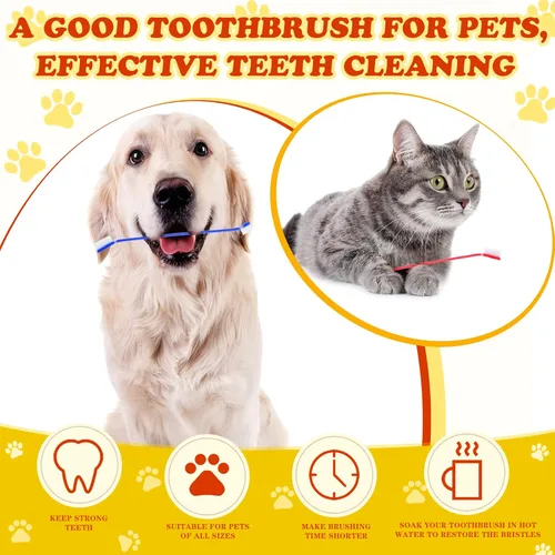 Vista 4 de Nuogo 200 cepillos de dientes para perros, cepillos dentales de doble cabeza, kit de cepillado de dientes para perros, mango largo, cepillo