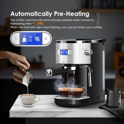 Vista 5 de COWSAR - Máquina de espresso de 20 bares, cafetera semiautomática con espumador de leche y varilla de vapor, tanque de agua extraíble de 45 oz