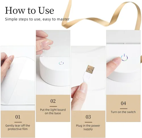 Vista 5 de 3D Night Light LED Light Lamp Base Personalized Gifts Acrylic Night Light Color Fusion Night Light Acrylic Plaque USB 3 Colors Change Smart Touch