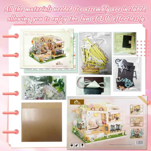 Vista 6 de Flever Kit de casa de muñecas en miniatura para bricolaje, habitación creativa con muebles para regalo romántico de San Valentín (Cat Cafe Garden)