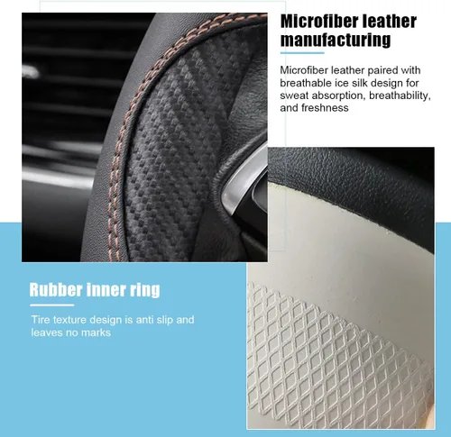 Vista 2 de Mandark Funda para volante de automóvil, de piel de microfibra antideslizante de 15 pulgadas, protector de volante de vehículo, accesorios