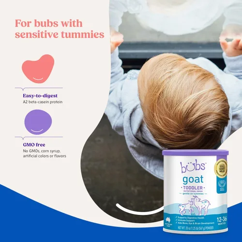 Vista 3 de Bubs Goat - Bebida nutricional para niños pequeños, fórmula suave a base de leche de cabra entera sin OGM, para niños de 12 a 36 meses, 20 onzas