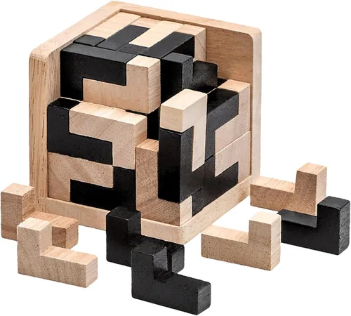 Rompecabezas de madera con forma de constructor de habilidades, juguete educativo para niños y adultos (forma de L negra y natural)