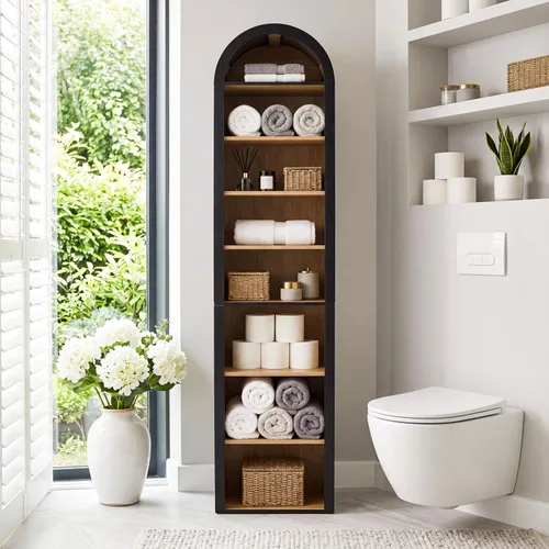 Vista 5 de Turtle&Myrtle Tall Narrow Arched Bookshelf, 8-Tier Skinny Arch Bookcase for Small Space, Freestanding Storage Organizer with Adjustable Shelves