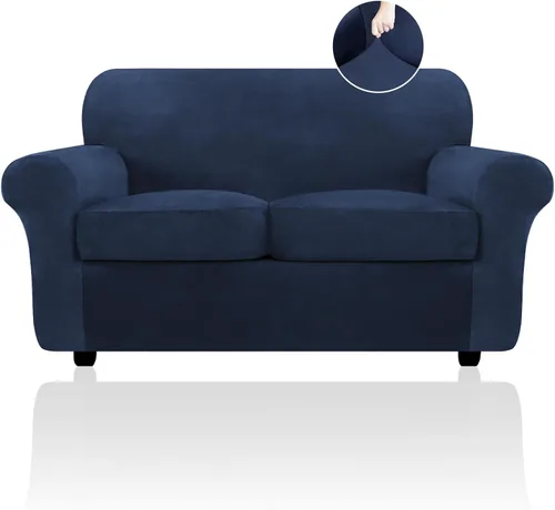 Vista 18 de FestiCorp Funda de sofá de terciopelo, fundas para sofás con 3 cojines, fundas elásticas de 4 piezas, fundas gruesas para muebles para perros y Camel