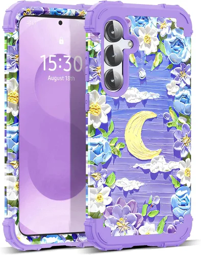 Vista 45 de Funda para Galaxy A14 5G Case, Patrón Floral 3 en 1 Protección Resistente de Servicio Pesado a Prueba de Golpes Parachoques de Goma de Silicona