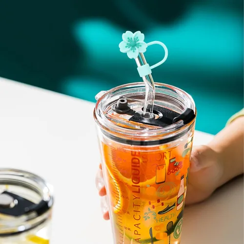 Vista 6 de Funda de popote para copa Stanley, 5 unidades, compatible con vaso de 30 y 40 onzas, bonitas fundas de silicona, tapa de pajitas de flores de 0.394