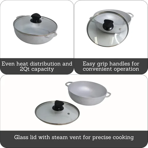 Vista 2 de IMUSA Caldero - Olla con tapa de cristal de 2 cuartos de galón, 7.9 in, aluminio fundido, perfecta para servir grupos pequeños, asas remachadas