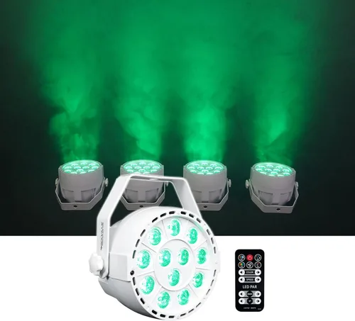 Vista 2 de Rockville RockPAR TRI LED RGB Compact Par Can Pro DJ DMX Wash Light+Remote Blanco