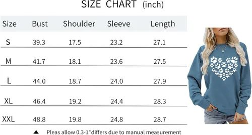 Vista 3 de Sunidol Sudaderas de manga larga con estampado de patas de perro para mujer, diseño de corazón, cuello redondo, camisetas casuales