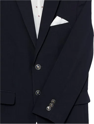 Vista 6 de Tommy Hilfiger Blazer Alexander Bi-Stretch para niños, de una sola botonadura con pañuelo de bolsillo, color sólido con forro con estampado