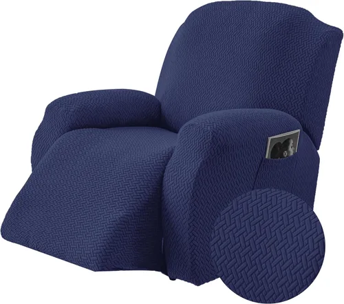 Vista 20 de Genina Funda para Silla Reclinable, Fundas Elásticas para Sillas Reclinables, Fundas para Sofá Reclinable con Rayas Jacquard, Fundas para Sofá