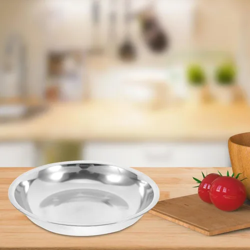 Vista 8 de Yardwe Bandeja redonda de acero inoxidable para barbacoa de 6.2 pulgadas, plato de metal para acampar al aire libre, picnic, servir alimentos