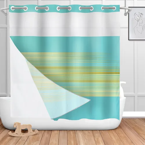 Vista 604 de Shrahala Father and Child Embracing No Hooks Shower Curtain with Snap in Liner Set, Tender Moment Captured Bathroom Décor Polyester Fiber Waterproof
