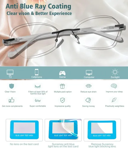 Vista 6 de Multifocus Gafas de lectura para mujer, progresivas, multifocales, sin marco, sin línea, lector bifocal, luz azul, diseño de computadora, lentes