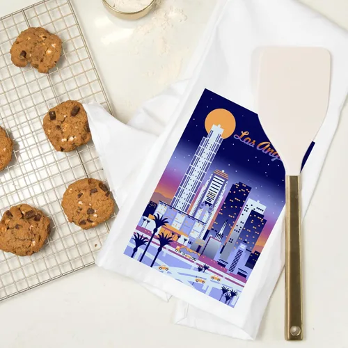 Vista 7 de Lantern Press Los Angeles, Retro Skyline Chromatic (toalla de té 100% algodón, toalla de mano decorativa, para cocina y hogar)