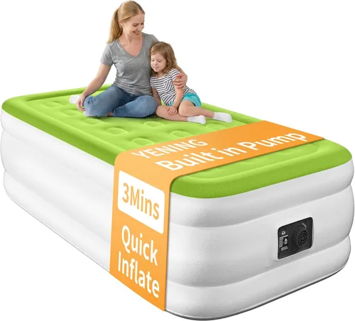 Vista 13 de YENING Colchón de aire tamaño completo con bomba incorporada, cama elevada doble inflable, cama de aire hinchable para camping eléctrico de 18 Beige