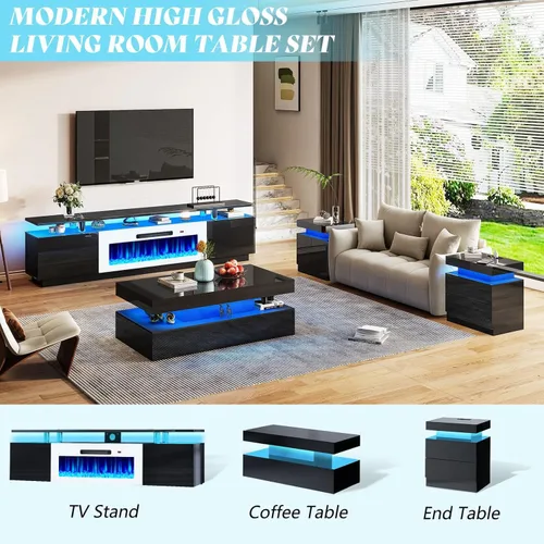 Vista 5 de AMERLIFE - Soporte de TV con chimenea de 36 pulgadas en blanco, centro de entretenimiento con chimenea moderna de 70 pulgadas con luces LED