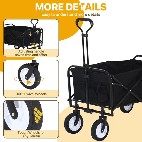 Vista 3 de Carrito plegable para camping, jardín, comestibles, playa, carrito de utilidad portátil resistente con 4 ruedas universales y mango ajustable