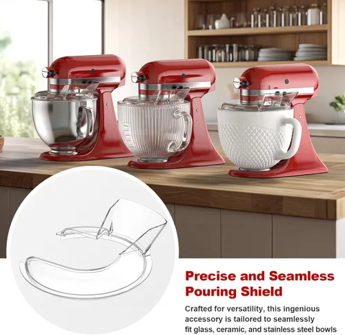 Vista 6 de Protector de Vertido para Tazón de Batidora KitchenAid de 4.5-5 Cuartos de Galón (Acero Inoxidable, Vidrio, Cerámica) - Protector contra