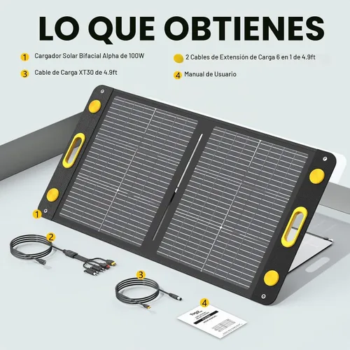 Vista 9 de Panel solar portátil bifacial de 100 W, panel solar plegable resistente a la flexión de 100 vatios 22 V, cargador solar monocristalino para estación