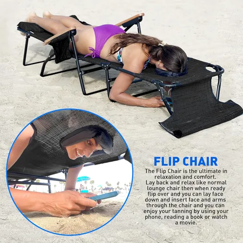 Vista 4 de EasyGo Product FLIP - Tumbona de bronceado boca abajo con agujeros para la cara y los brazos, soporte de 4 patas, material de textileno, 6