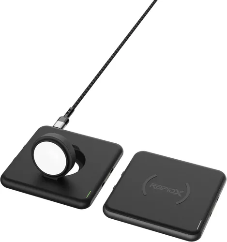 Vista 4 de RapidX Modula5 - Sistema modular de carga inalámbrica - 1 cápsula de teléfono + 1 cápsula de reloj + adaptador de 30 W, negro (modelo: RX-MP03PWA)