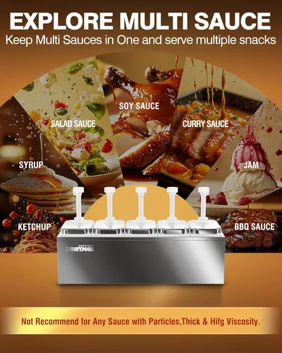Vista 3 de WantJoin Dispensador de salsa de 13.75 cuartos con 5 frascos, estación de bomba de condimentos de acero inoxidable de 2.75 cuartos de galón / 2.6 L