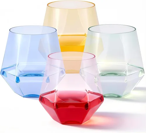 Vista 14 de Goodluck 40 piezas de copas de vino y whisky de plástico sin tallo de diamante, 12 onzas, copas de cóctel desechables, adecuadas para bodas, fiestas