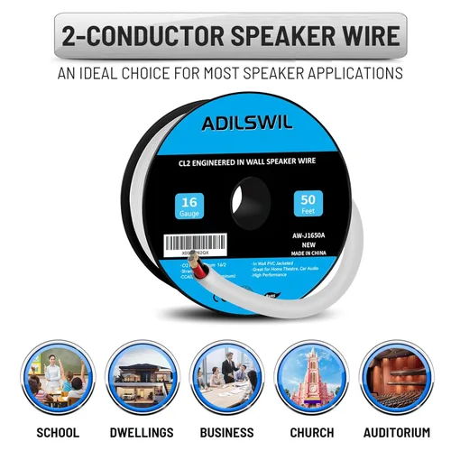 Vista 5 de Cable de altavoz de calibre 16 (50 pies), cable eléctrico, cable de extensión de PVC trenzado de 16 AWG, bajo voltaje de 12 V/cobre estañado/cable