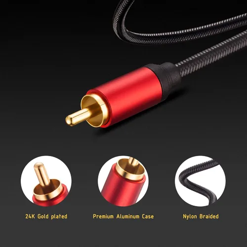 Vista 5 de Cable RCA de 6 pies, 0.138 in macho a 2RCA macho, cable adaptador de audio estéreo de nailon trenzado, cable AUX RCA Y para teléfonos inteligentes