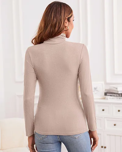 Vista 6 de XSRYT Women Long Sleeve Mock Turtleneck Lightweight Ribbed Knit Shirts Underscrub Pullover Tops
