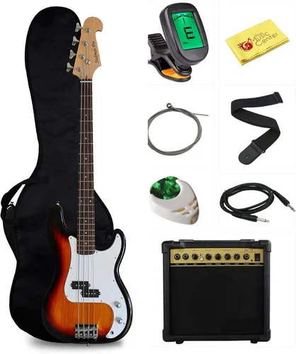 Vista 11 de Stedman Beginner Series paquete de guitarra bajo con amplificador de 15 vatios, bolsa de ejercicio, cable de instrumento, correa, cuerdas, púas