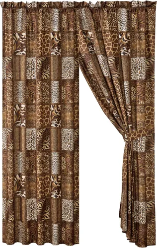 Vista 4 de WPM - Juego de 4 cortinas para ventana con estampado de animales de safari de selva, negro, blanco, gris, leopardo, cebra, jirafa, selva, bosque