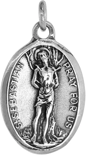 Vista 3 de Collar de plata de ley con medalla de San Sebastián acabado oxidado cadena ovalada de 0071in
