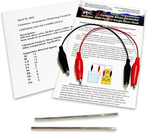 Alambre generador de plata coloidal 99.99% puro calibre 12 (0.08 pulgadas/0.081 in) juego de (2) varillas de 4 pulgadas + minigenerador de viaje -