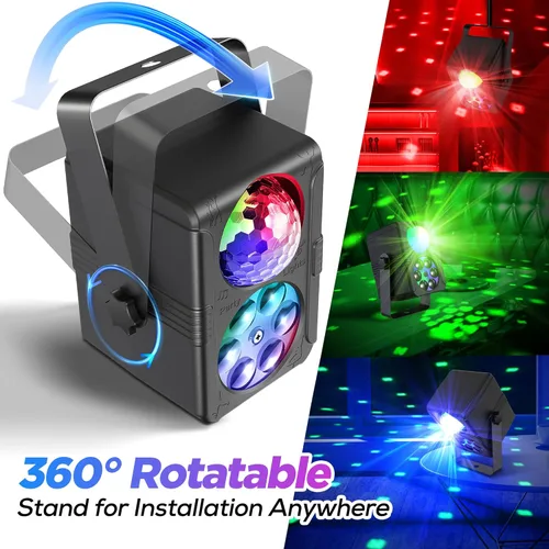 Vista 6 de Luces de Fiesta, Luz de Discoteca DJ Activada por Sonido Luces Estroboscópicas de Escenario para Fiestas, Iluminación RGB Rave para Cumpleaños