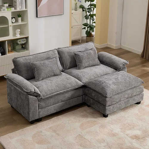 Vista 49 de IPKIG 117" Modular Sectional Cloud Couch, Modern L-Shaped Sofa with Ottoman Blanco beige
