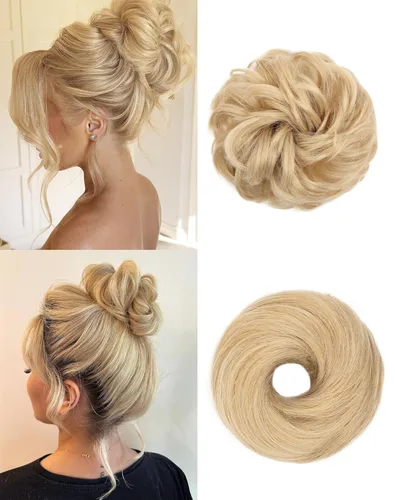 Vista 17 de 2 piezas de extensiones de cabello rizado y ondulado de aspecto desordenado - Juego grande de piezas de cabello para peinado de chongo, coleteros